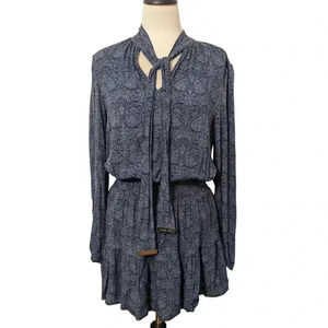 Michael Kors Blue Paisley V-neck Dress with Branded Neck Tie Size 6
